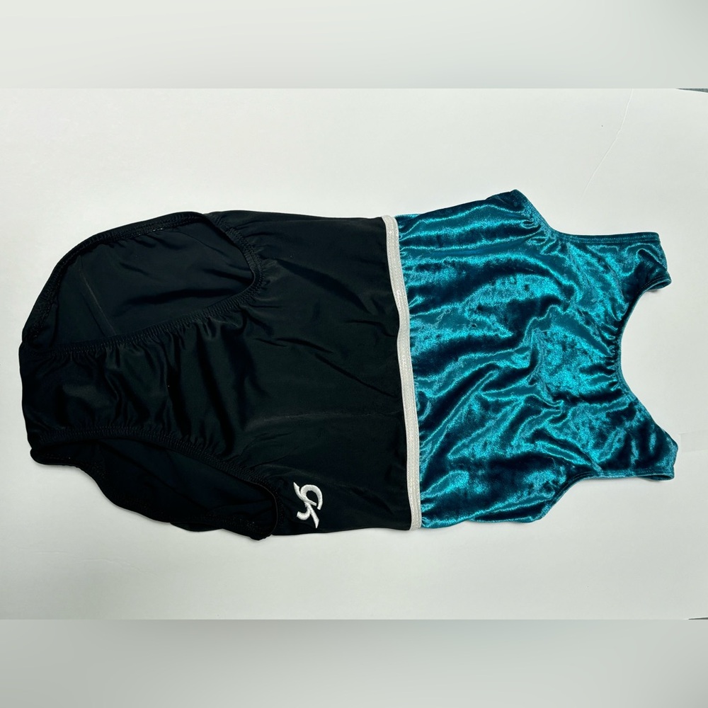 Gymnastics leotard matte black, metallic silver and velvet blue GK